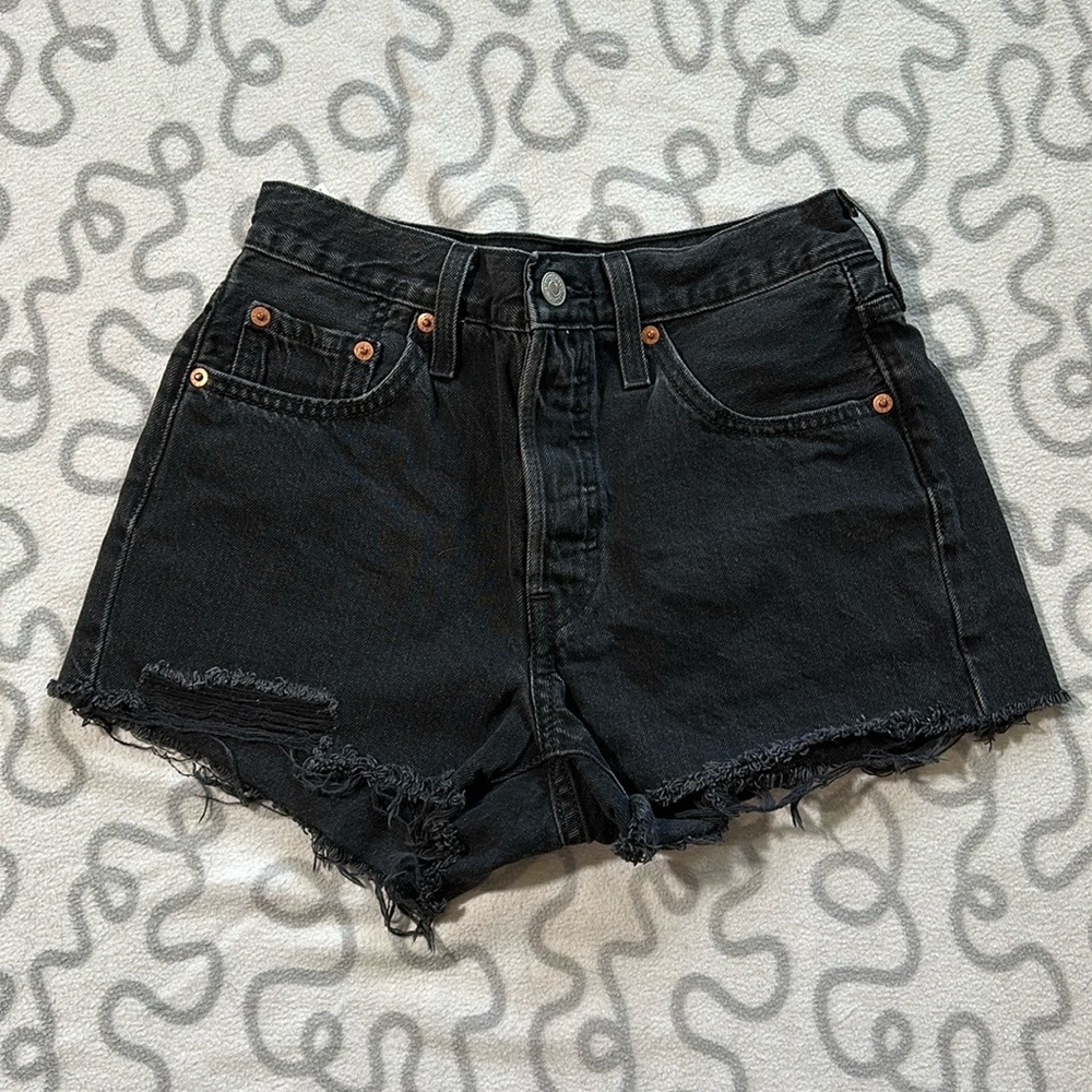 Levi’s 501 Black Distressed Shorts